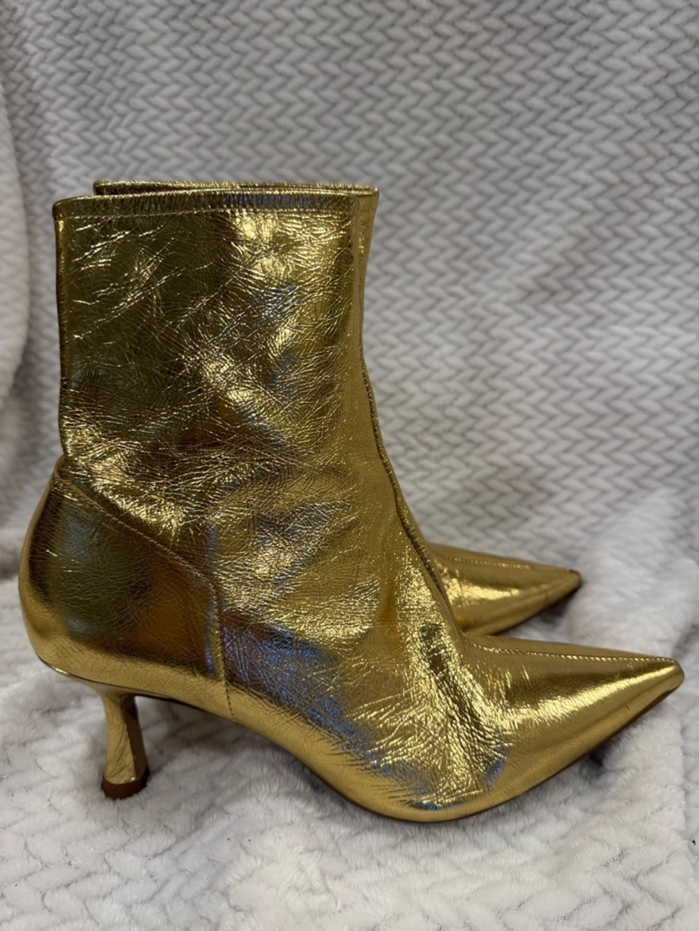Zara Womens Metallic Gold Pointed-Toe Ankle Boots Size 36 - Picture 7 of 11
